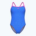 Dámske jednodielne plavky arena Monogram Challenge back blue river multi/shocking pink