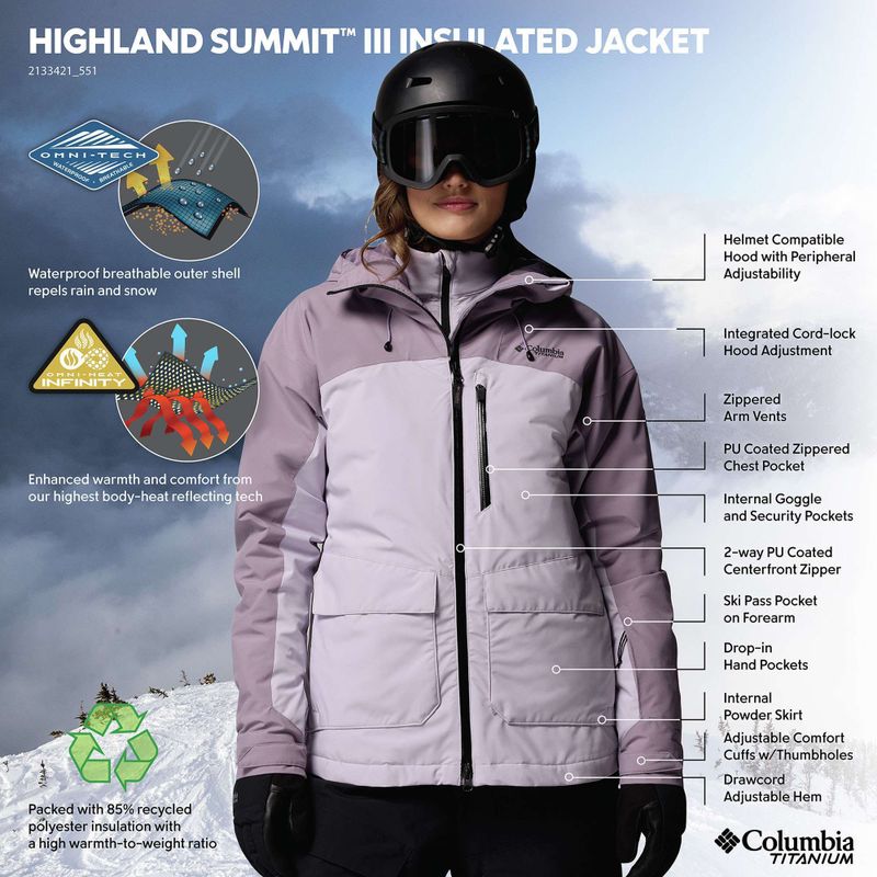 Dámska lyžiarska bunda Columbia Highland Summit III Insulated lavender pearl/shale purple 13