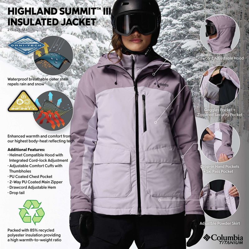 Dámska lyžiarska bunda Columbia Highland Summit III Insulated lavender pearl/shale purple 14