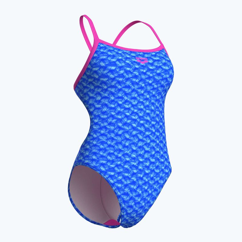 Dámske jednodielne plavky arena Monogram Challenge back blue river multi/shocking pink 3