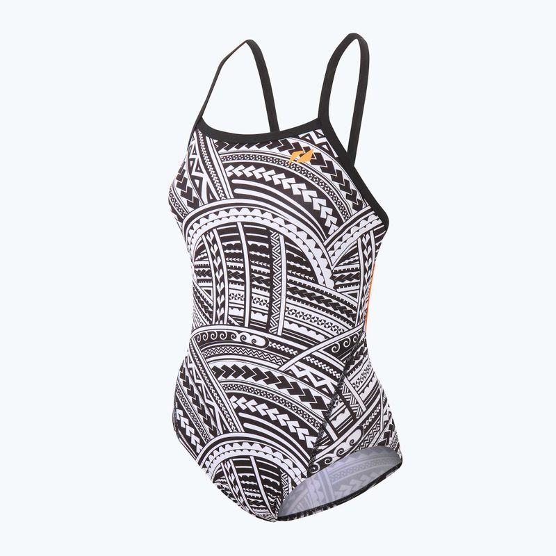 Dámske jednodielne plavky ZONE3 Kona Speed Strap Back tribal print/black/ white/orange 4