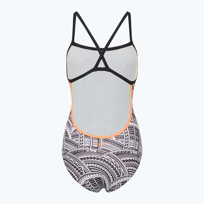 Dámske jednodielne plavky ZONE3 Kona Speed Strap Back tribal print/black/ white/orange 2