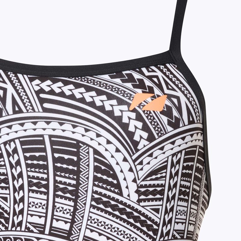 Dámske jednodielne plavky ZONE3 Kona Speed Strap Back tribal print/black/ white/orange 3