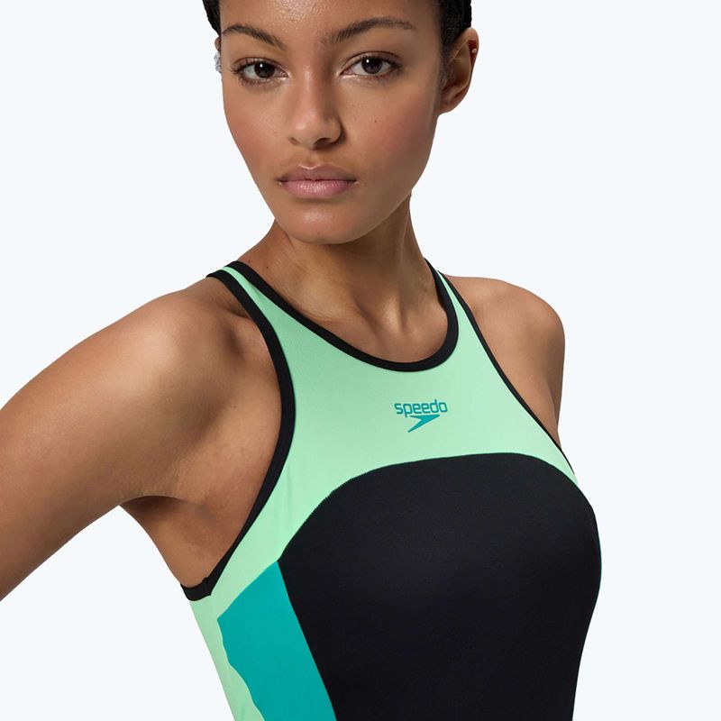 Dámske jednodielne plavky Speedo High Neck Splice Cross Back turquoise gem 5