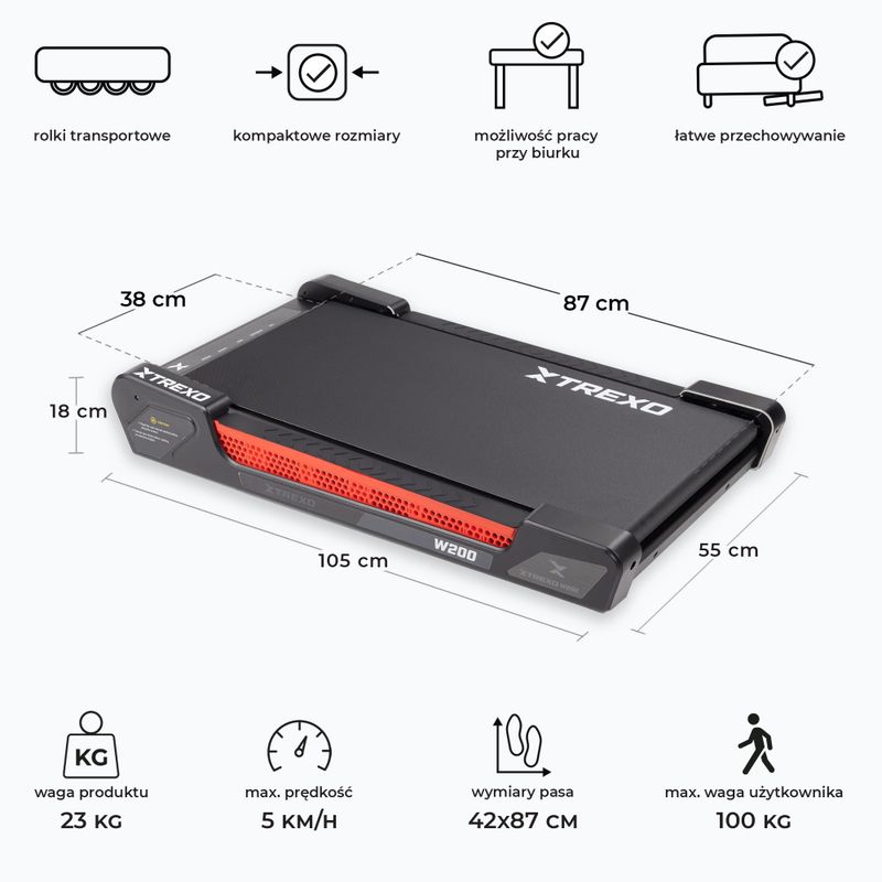 XTREXO Walking Pad W200 elektrický bežecký pás čierny 3