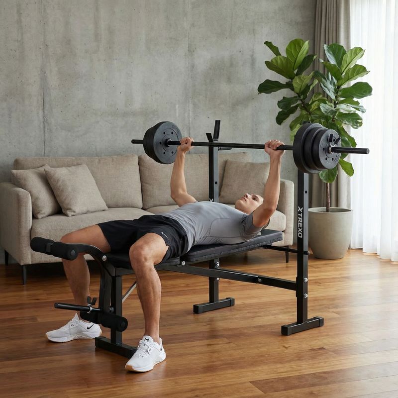 Posilňovacia lavica XTREXO BenchFit Lite so stojanom a činkou black 3