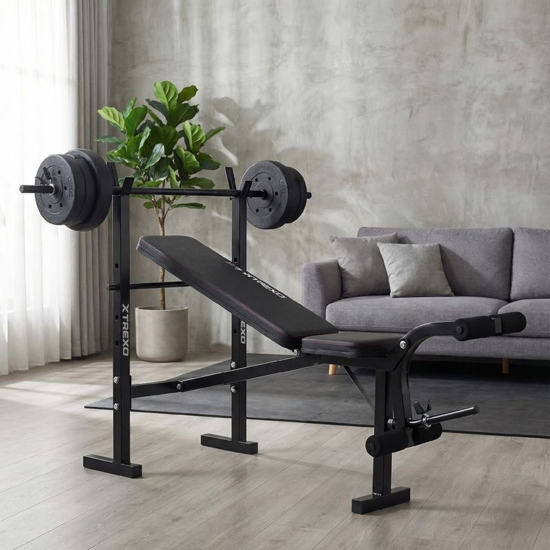 Posilňovacia lavica XTREXO BenchFit Lite so stojanom a činkou black 6