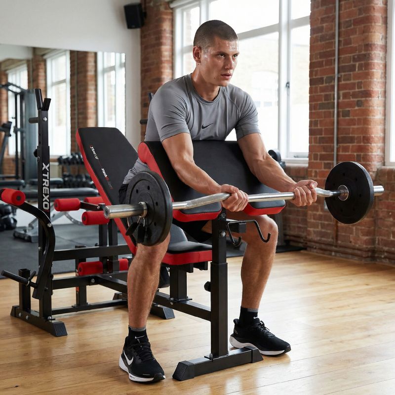 Posilňovacia lavica XTREXO BenchFit Max so stojanom a bicepsovým pultom black 6
