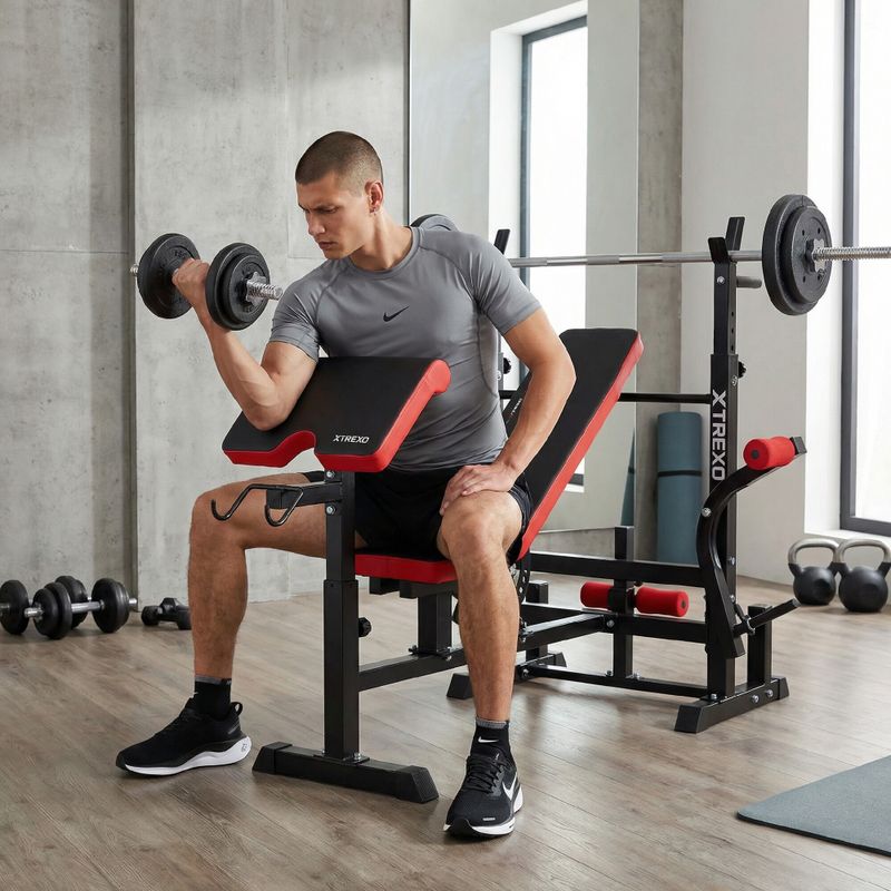 Posilňovacia lavica XTREXO BenchFit Max so stojanom a bicepsovým pultom black 7