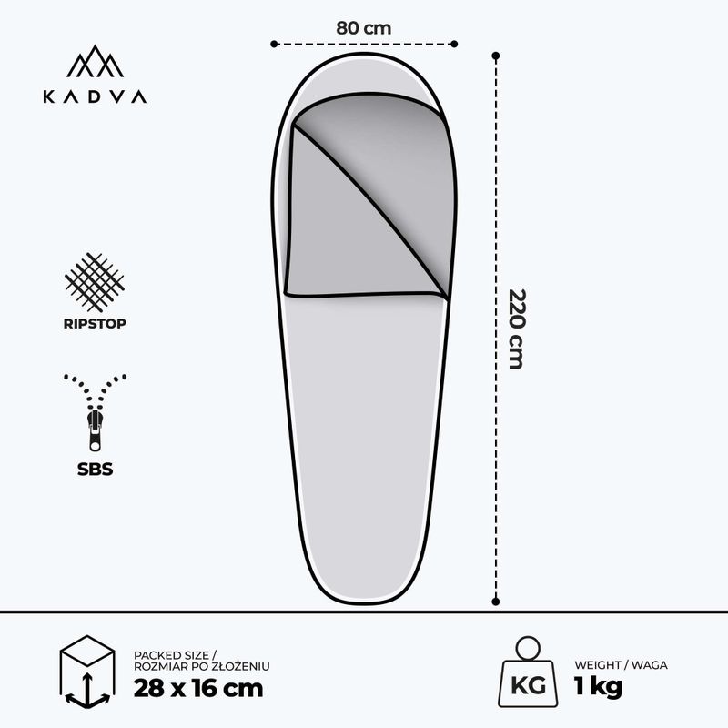 Spací vak KADVA Light 1000 L ľavý sivý 3