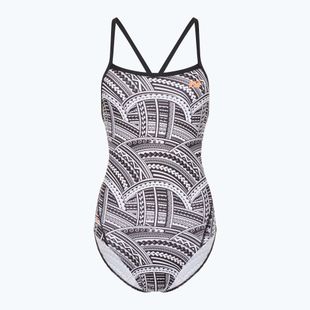 Dámske jednodielne plavky ZONE3 Kona Speed Strap Back tribal print/black/ white/orange